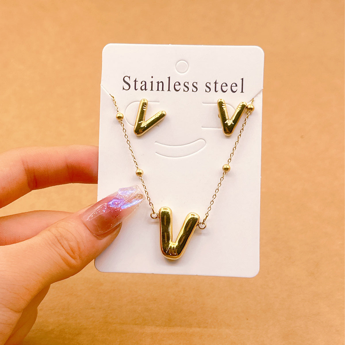 Wholesale Jewelry Elegant Hip-Hop Simple Style Letter 304 Stainless Steel 18K Gold Plated Jewelry Set