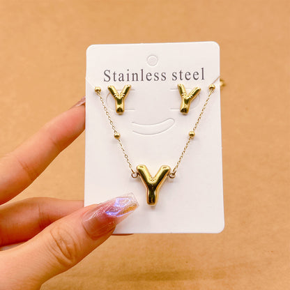 Wholesale Jewelry Elegant Hip-Hop Simple Style Letter 304 Stainless Steel 18K Gold Plated Jewelry Set