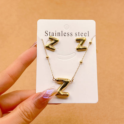 Wholesale Jewelry Elegant Hip-Hop Simple Style Letter 304 Stainless Steel 18K Gold Plated Jewelry Set