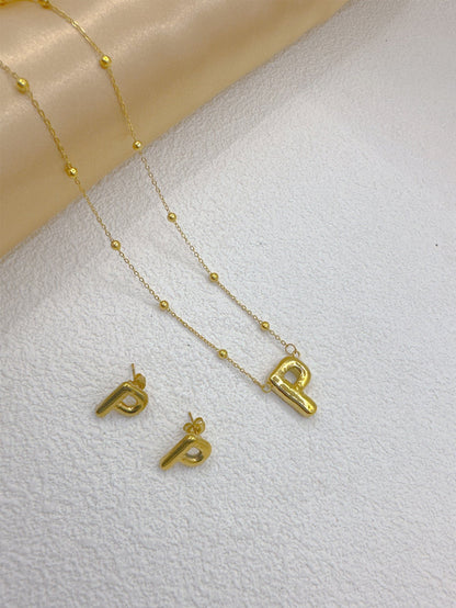 Wholesale Jewelry Elegant Hip-Hop Simple Style Letter 304 Stainless Steel 18K Gold Plated Jewelry Set