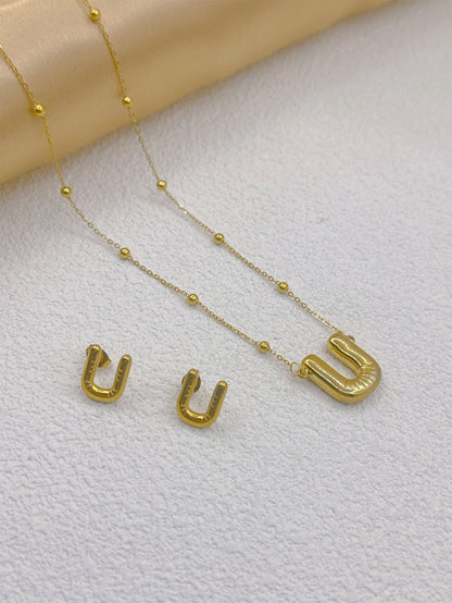 Wholesale Jewelry Elegant Hip-Hop Simple Style Letter 304 Stainless Steel 18K Gold Plated Jewelry Set