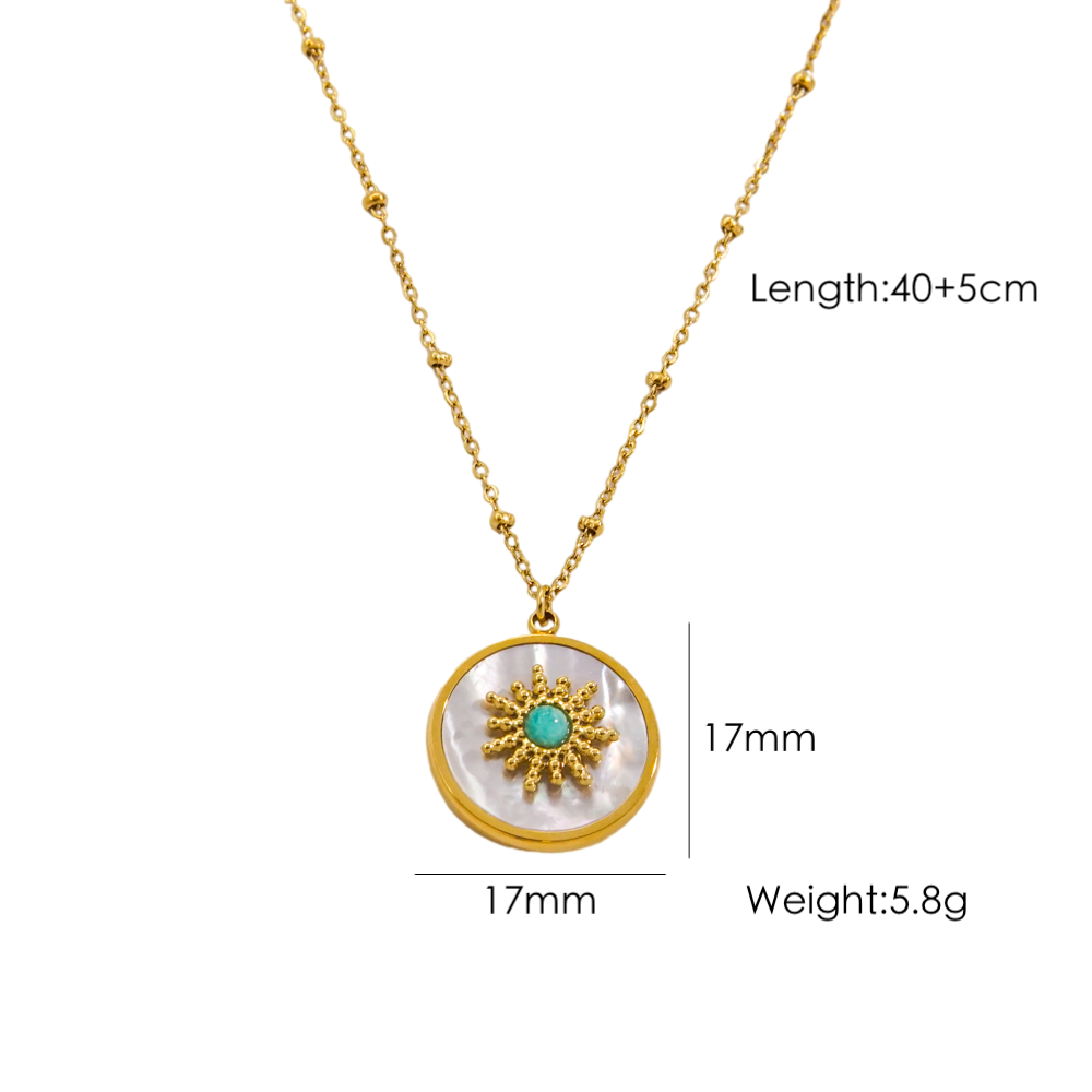 Wholesale Jewelry IG Style Elegant Pentagram Round Shell 304 Stainless Steel Natural Stone Rhinestones Shell 14K Gold Plated Beaded Polishing Inlay Rings Necklace