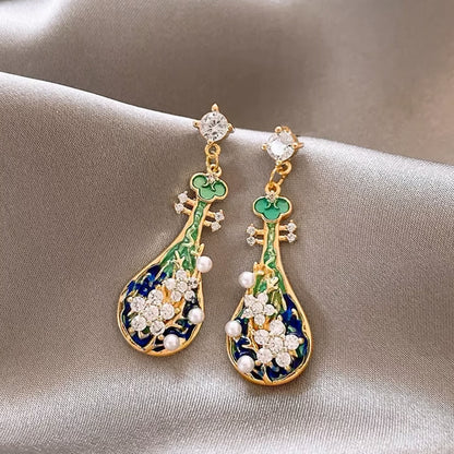 Chinoiserie Clouds Chinese Character Alloy Rhinestones Women'S Drop Earrings 1 Pair