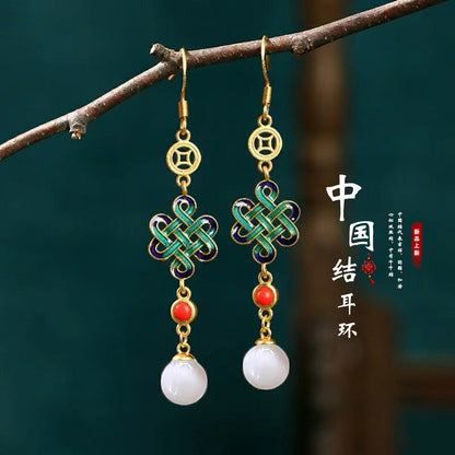 Chinoiserie Clouds Chinese Character Alloy Rhinestones Women'S Drop Earrings 1 Pair