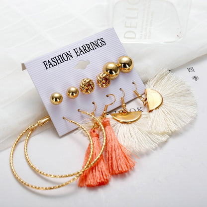 Retro Leaf Round Tassel Imitation Pearl Cotton Metal Inlay Rhinestones Women's Earrings 1 Set