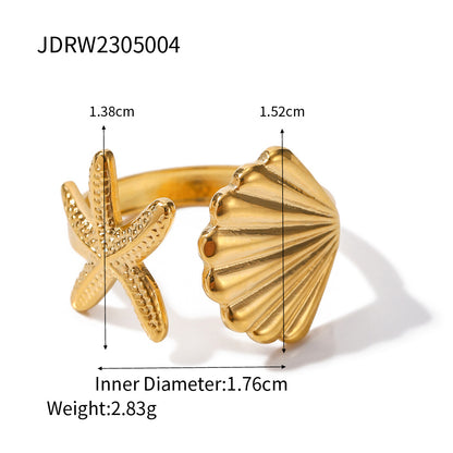 Wholesale Jewelry Casual Beach Classic Style Starfish Shell 304 Stainless Steel 18K Gold Plated Rings Earrings