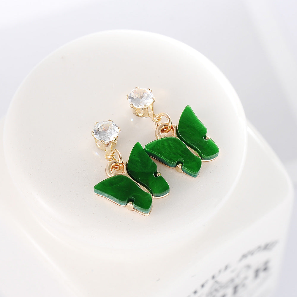 Korean Style Hot Selling Sweet Color Zircon Acrylic Butterfly Earrings Simple Earrings Wholesale Gooddiy