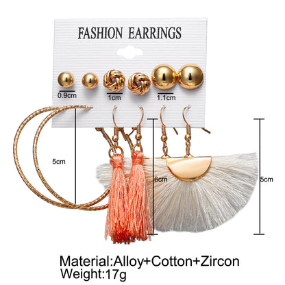 Retro Leaf Round Tassel Imitation Pearl Cotton Metal Inlay Rhinestones Women's Earrings 1 Set