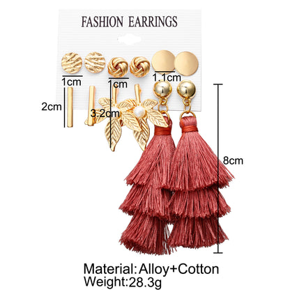 Retro Leaf Round Tassel Imitation Pearl Cotton Metal Inlay Rhinestones Women's Earrings 1 Set