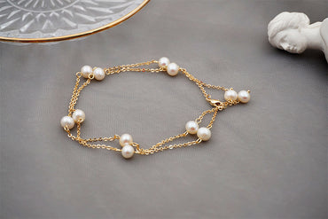 Fashion Round Pearl Titanium Steel Chain Necklace 1 Piece