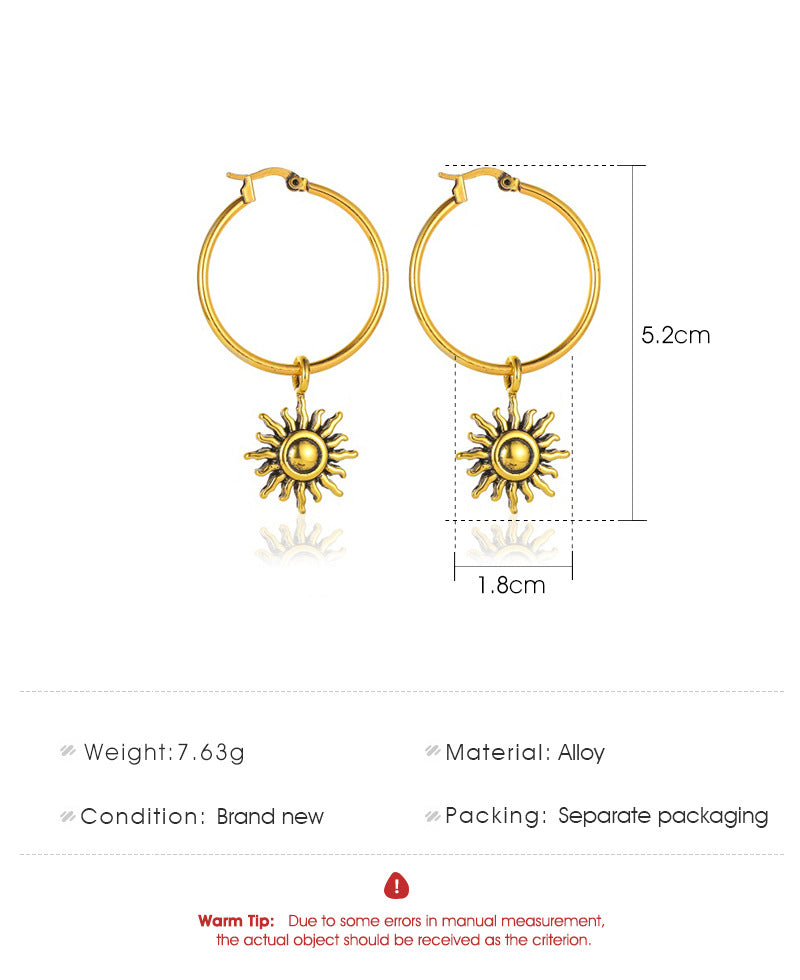 Hot Sale Retro Sun Flower Personality  Simple Short Sun Earring Wholesale
