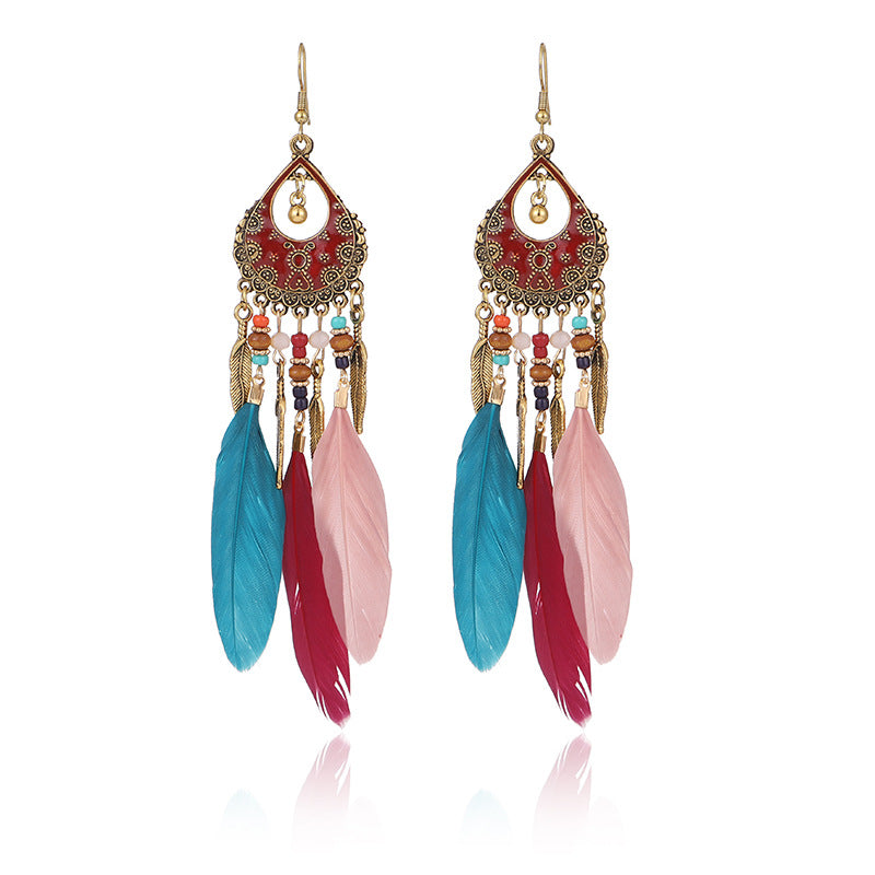 1 Pair Retro Feather Alloy Plating Women's Drop Earrings