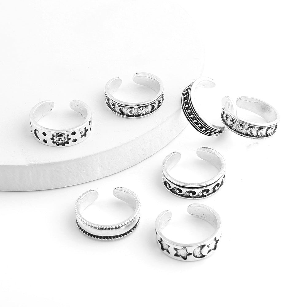 Fashion Alloy Open Foot Ring 7-piece Set