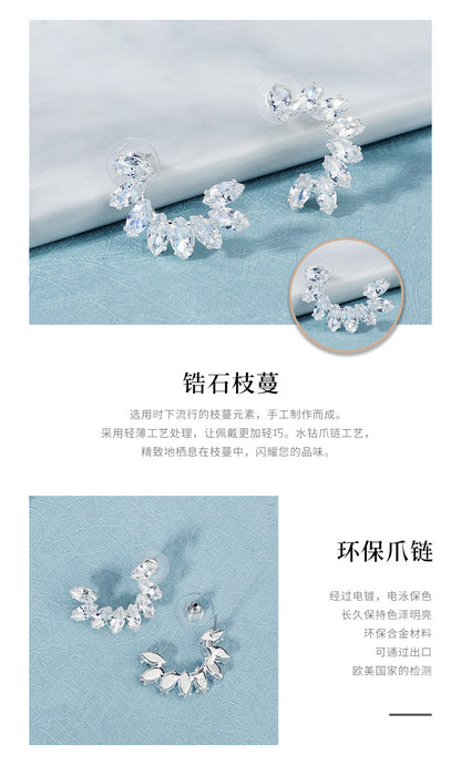 All-matching Jewelry Semicircular Zircon Earrings Daily C-shaped Earrings Wholesale Gooddiy