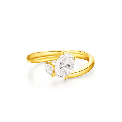 18K Gold Inlay Oval Simple Lab-Grown Diamonds Rings