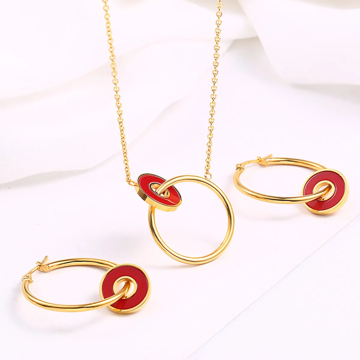 18k Gold-plated Double Circle Necklace Earrings Titanium Steel Set Wholesale Gooddiy