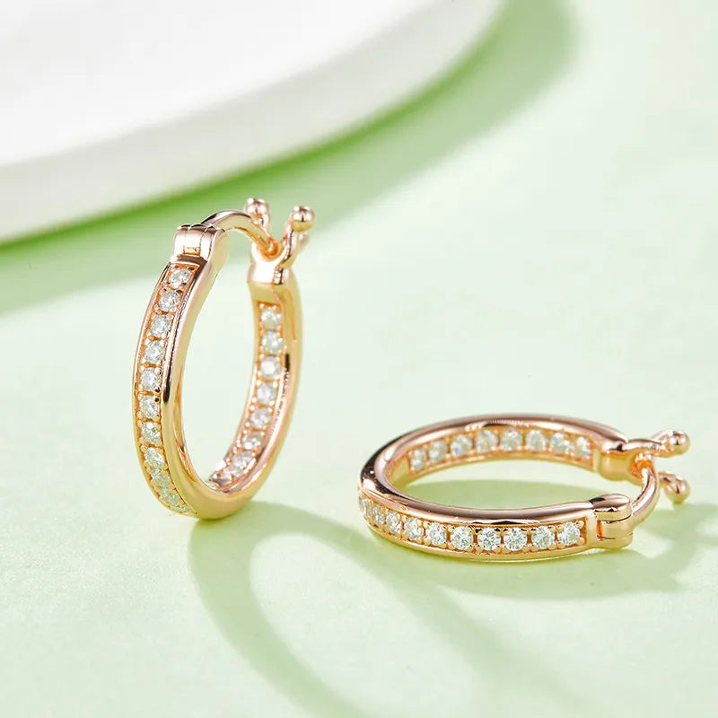 18K Gold Plated Inlay Round Moissanite Earrings