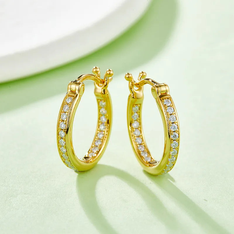 18K Gold Plated Inlay Round Moissanite Earrings