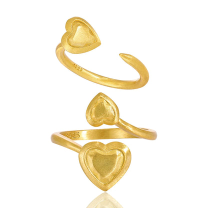 18K Gold Plated Sterling Silver Heart Shape Open Rings