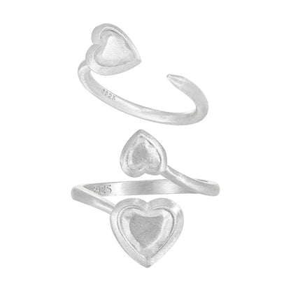 18K Gold Plated Sterling Silver Heart Shape Open Rings