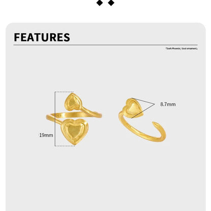 18K Gold Plated Sterling Silver Heart Shape Open Rings