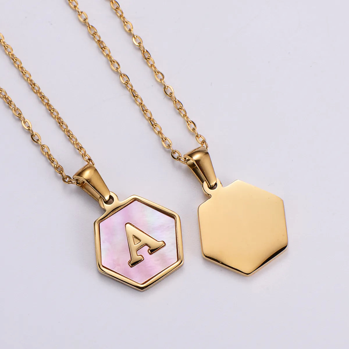 18k Gold Stainless Steel Pendant Inlaid Pink Shell Letter Necklace