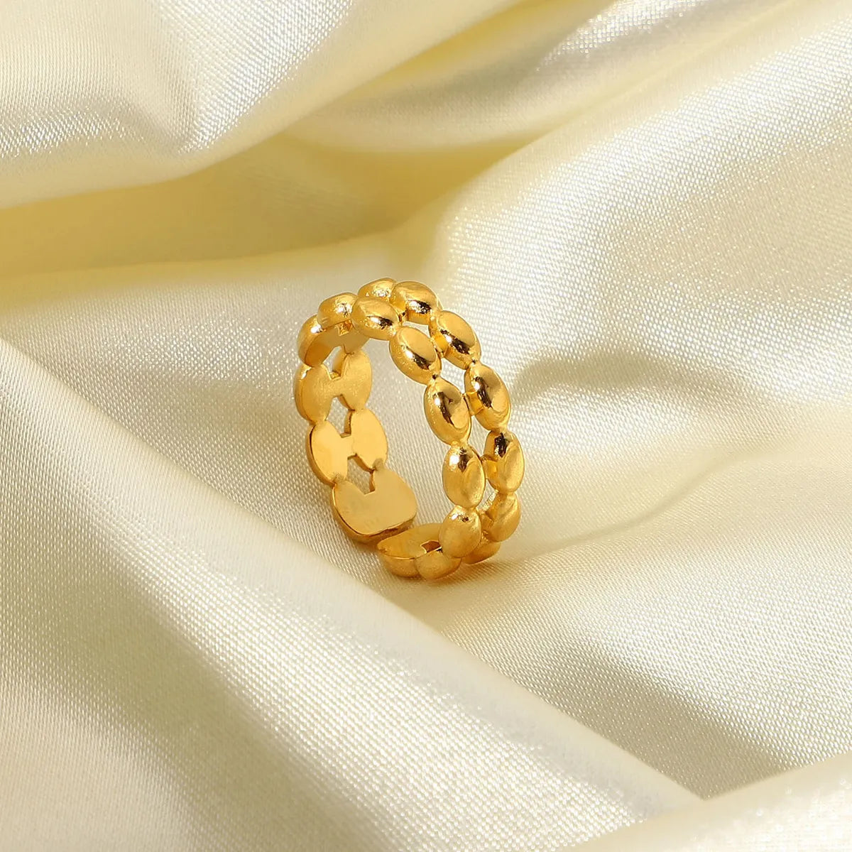 18k Gold Stainless Steel Ring Double Oval Peas Open Ring Fashion Ring Independent Packaging