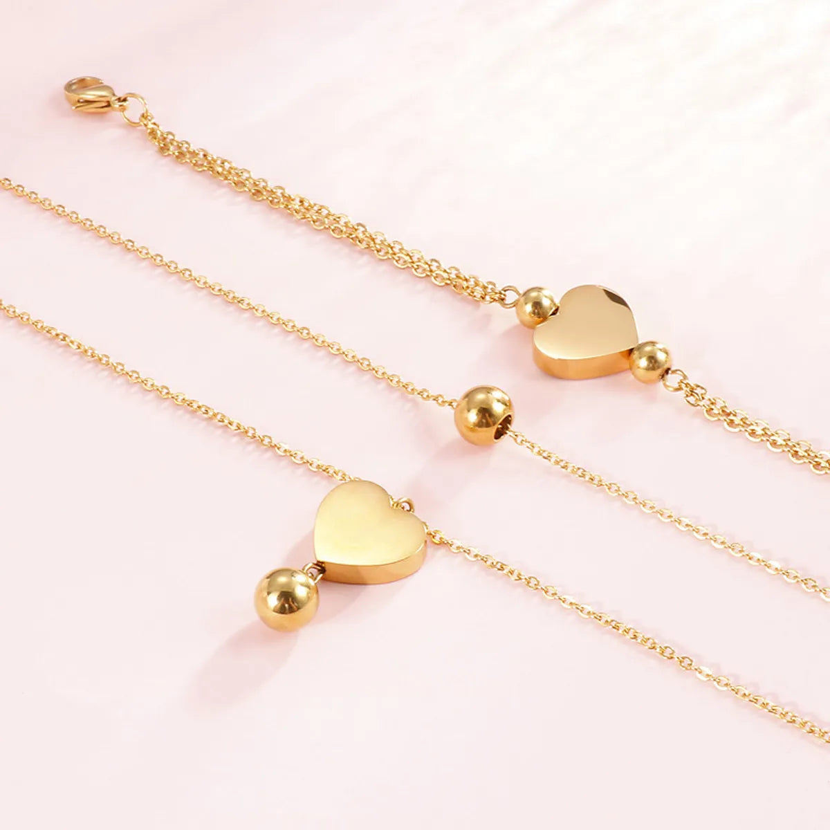 18k Popular Simple Stainless Steel Double Heart Necklace Bracelet Set Wholesale Gooddiy