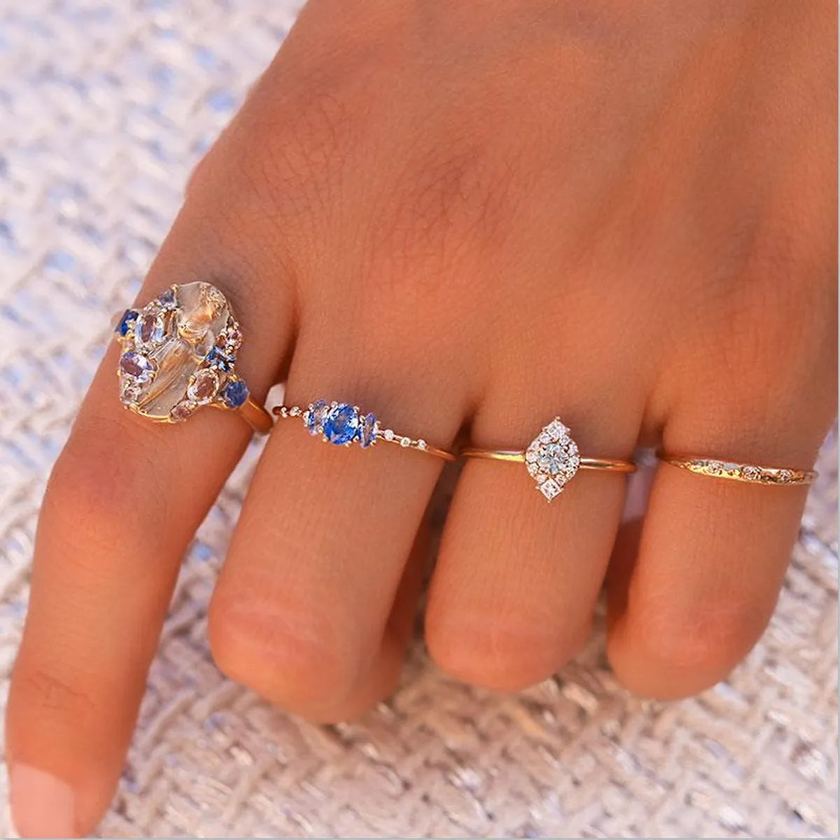 18k Simple Fashion Starry Sky Triple Zircon Copper Ring Wholesale Gooddiy