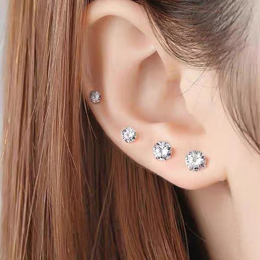 1 Pair Simple Style Geometric Sterling Silver Zircon Ear Studs