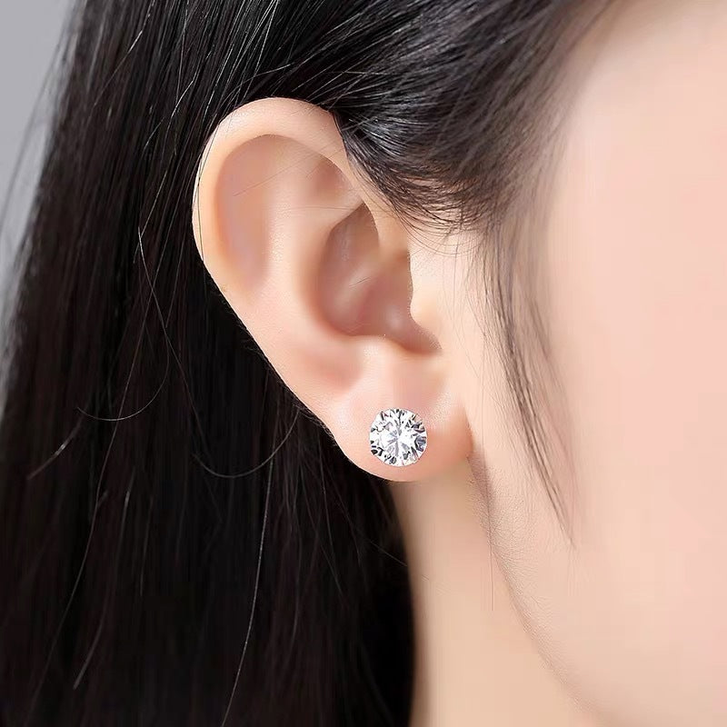 1 Pair Simple Style Geometric Sterling Silver Zircon Ear Studs