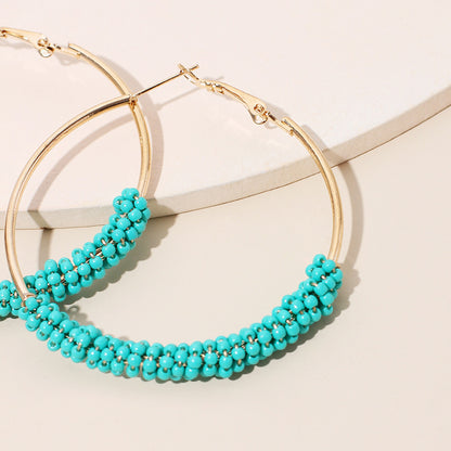 Ig Style Alloy Knitting Miyuki Beads Women's Hoop Earrings