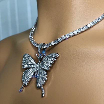 Fashion  Rhinestone Butterfly Pendant Necklace Hip Hop Jewelry  Choker