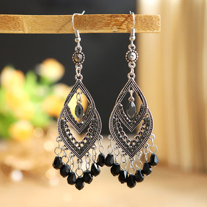 1 Pair Ethnic Style Water Droplets Alloy Tassel Plating Inlay Artificial Diamond Women's Drop Earrings