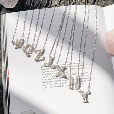 Elegant Letter Sterling Silver Plating Zircon Pendant Necklace