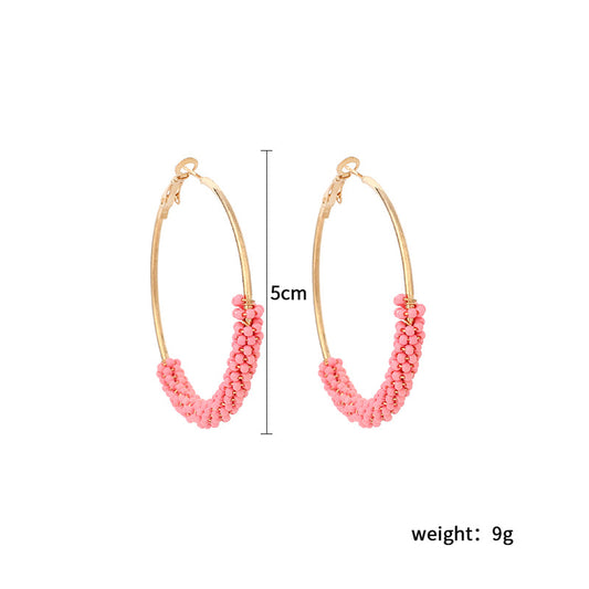 Ig Style Alloy Knitting Miyuki Beads Women's Hoop Earrings