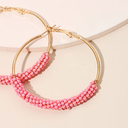 Ig Style Alloy Knitting Miyuki Beads Women's Hoop Earrings