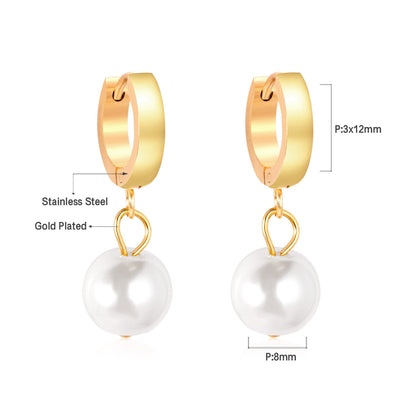 Fashion Geometric Stainless Steel Plating Artificial Pearls Dangling Earrings 1 Pair