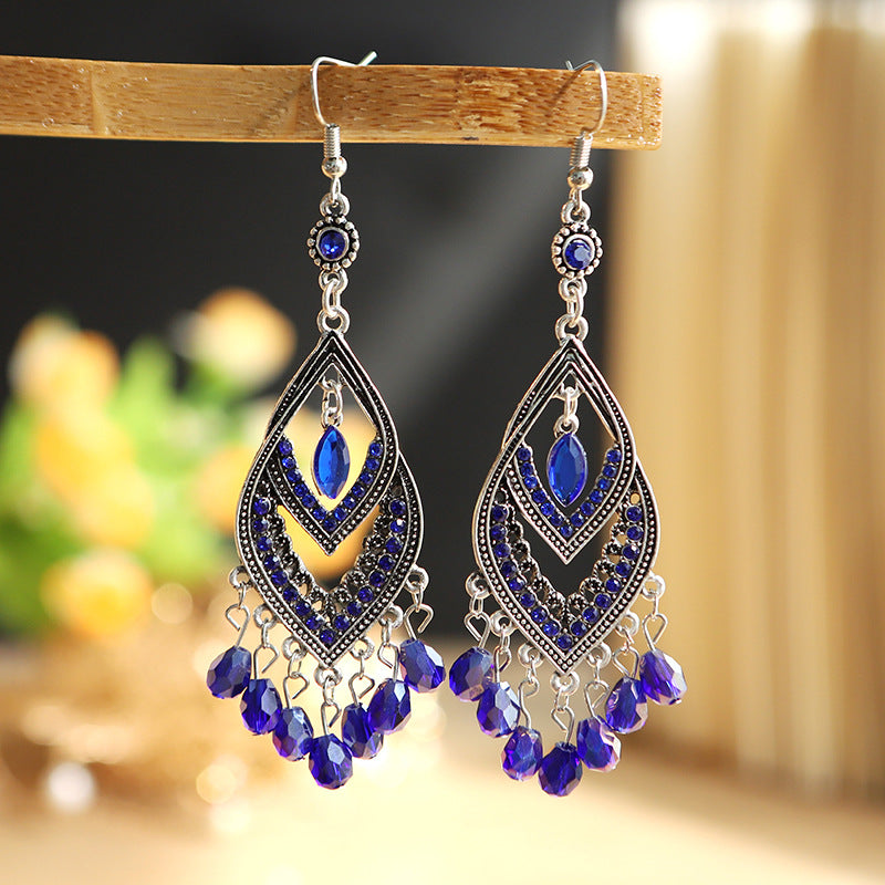 1 Pair Ethnic Style Water Droplets Alloy Tassel Plating Inlay Artificial Diamond Women's Drop Earrings