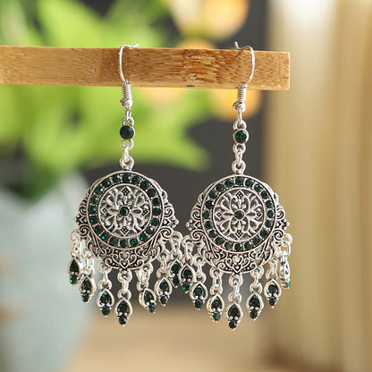 1 Pair Chinoiserie Round Alloy Tassel Plating Inlay Rhinestones Women's Drop Earrings