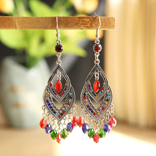 1 Pair Ethnic Style Water Droplets Alloy Tassel Plating Inlay Artificial Diamond Women's Drop Earrings