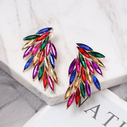 Fashion Wings Patchwork Diamond Alloy Artificial Gemstones Earrings