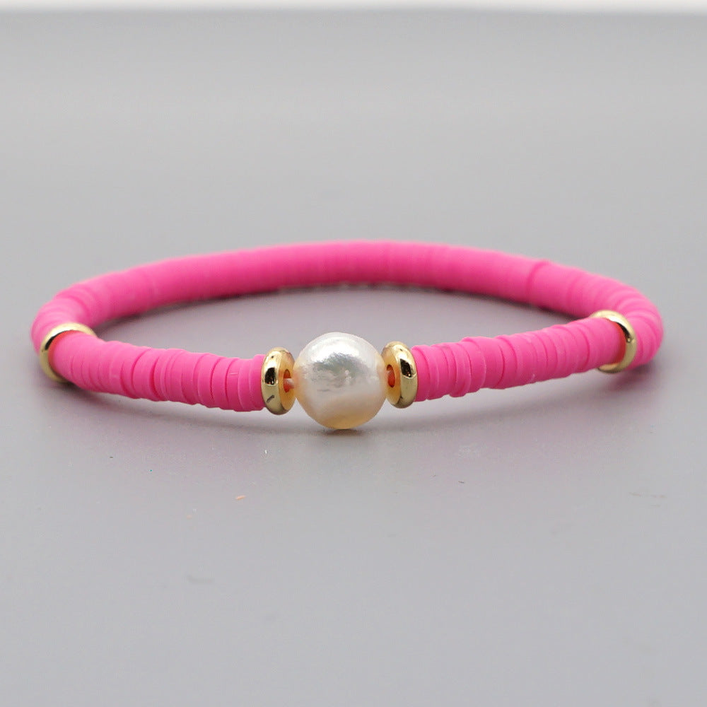 Fashion Bohemian Beach Style Natural Baroque Pearl Color Soft Ceramic Letter Bracelet For Women