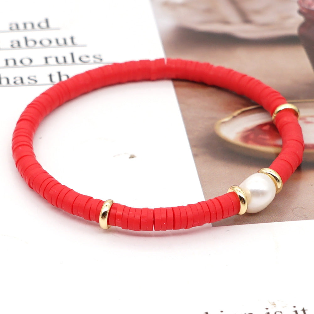 Fashion Bohemian Beach Style Natural Baroque Pearl Color Soft Ceramic Letter Bracelet For Women