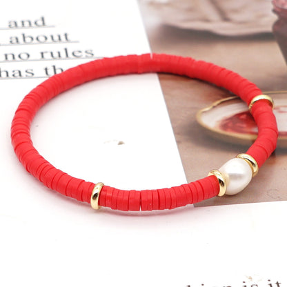 Fashion Bohemian Beach Style Natural Baroque Pearl Color Soft Ceramic Letter Bracelet For Women