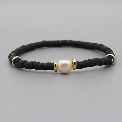 Fashion Bohemian Beach Style Natural Baroque Pearl Color Soft Ceramic Letter Bracelet For Women