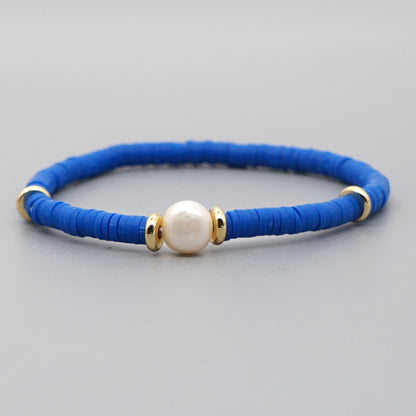 Fashion Bohemian Beach Style Natural Baroque Pearl Color Soft Ceramic Letter Bracelet For Women