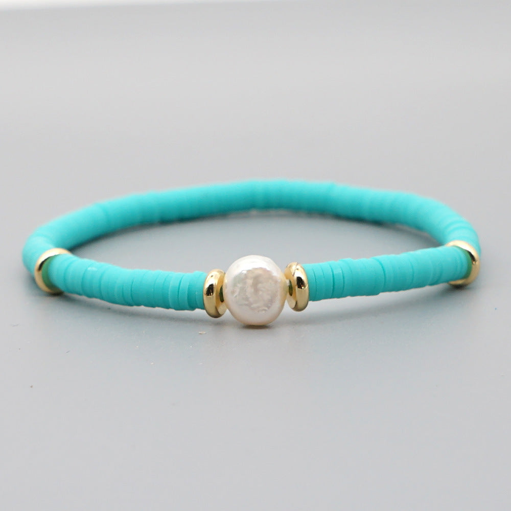 Fashion Bohemian Beach Style Natural Baroque Pearl Color Soft Ceramic Letter Bracelet For Women