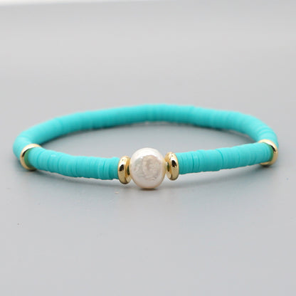 Fashion Bohemian Beach Style Natural Baroque Pearl Color Soft Ceramic Letter Bracelet For Women