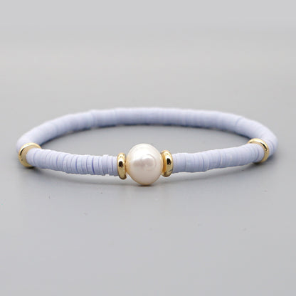 Fashion Bohemian Beach Style Natural Baroque Pearl Color Soft Ceramic Letter Bracelet For Women